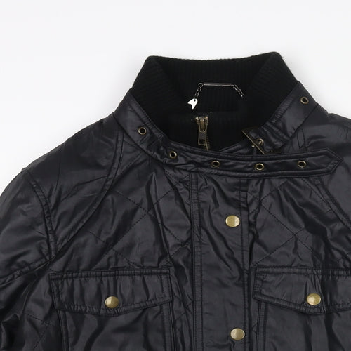 Marks and Spencer Womens Black Quilted Jacket Size 12 Zip - Pockets Buckle