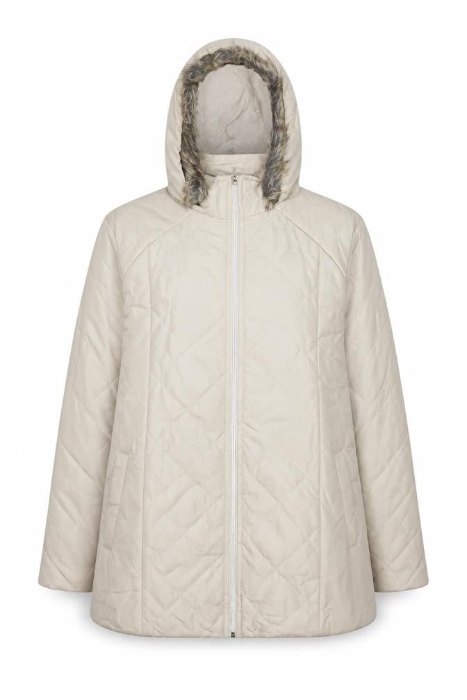 Anne De Lancay Womens Beige Parka Coat Size M Zip - Faux Fur Hood