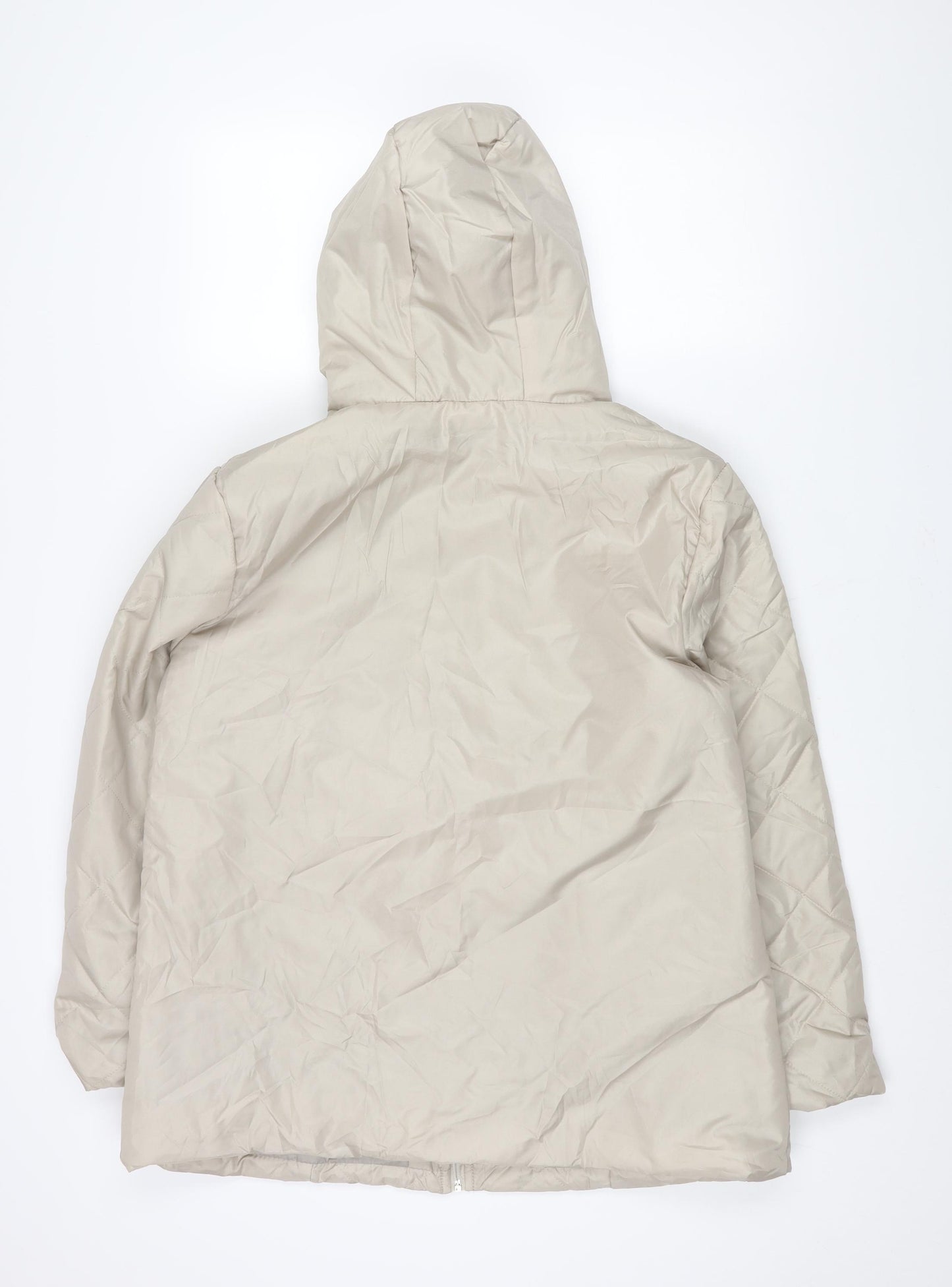 Anne De Lancay Womens Beige Parka Coat Size M Zip - Faux Fur Hood
