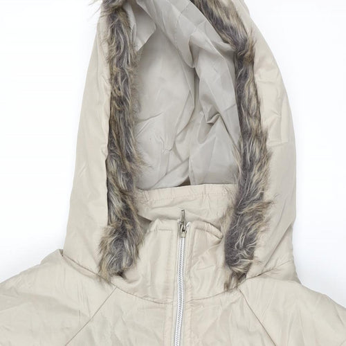 Anne De Lancay Womens Beige Parka Coat Size M Zip - Faux Fur Hood