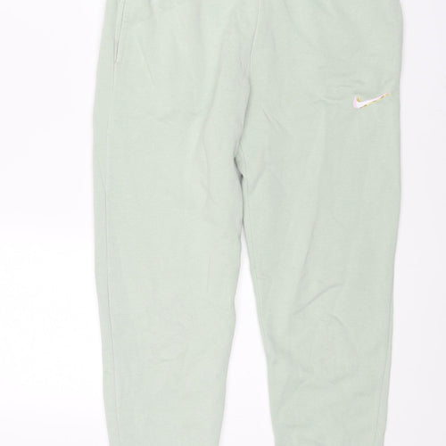 Nike Girls Green Cotton Jogger Trousers Size L L27 in Regular Drawstring - Tick Logo