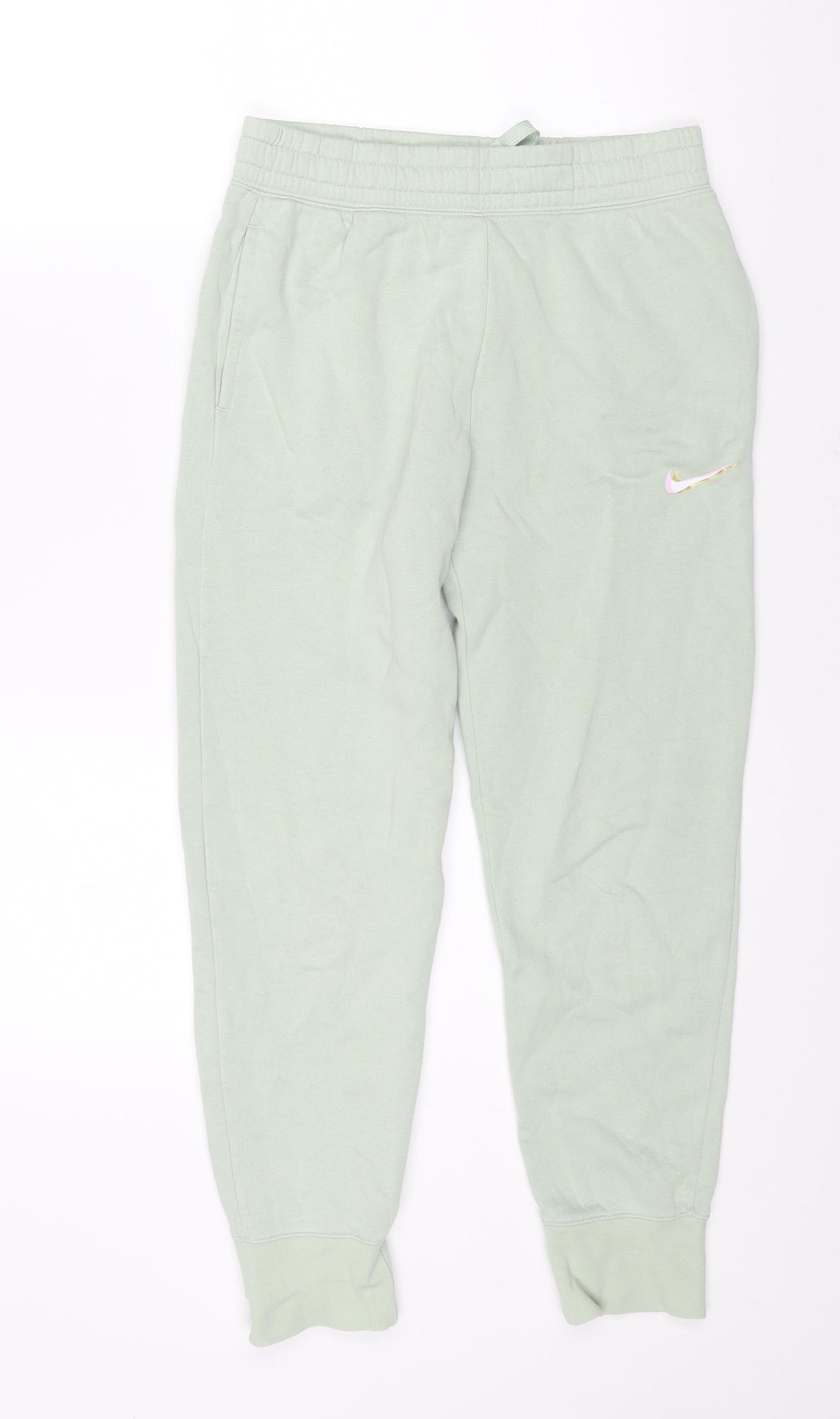Nike Girls Green Cotton Jogger Trousers Size L L27 in Regular Drawstring - Tick Logo