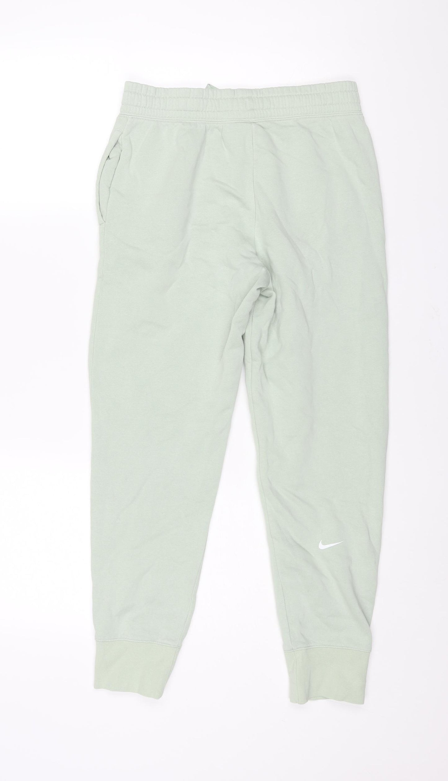 Nike Girls Green Cotton Jogger Trousers Size L L27 in Regular Drawstring - Tick Logo
