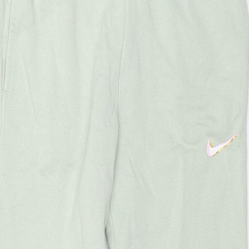 Nike Girls Green Cotton Jogger Trousers Size L L27 in Regular Drawstring - Tick Logo
