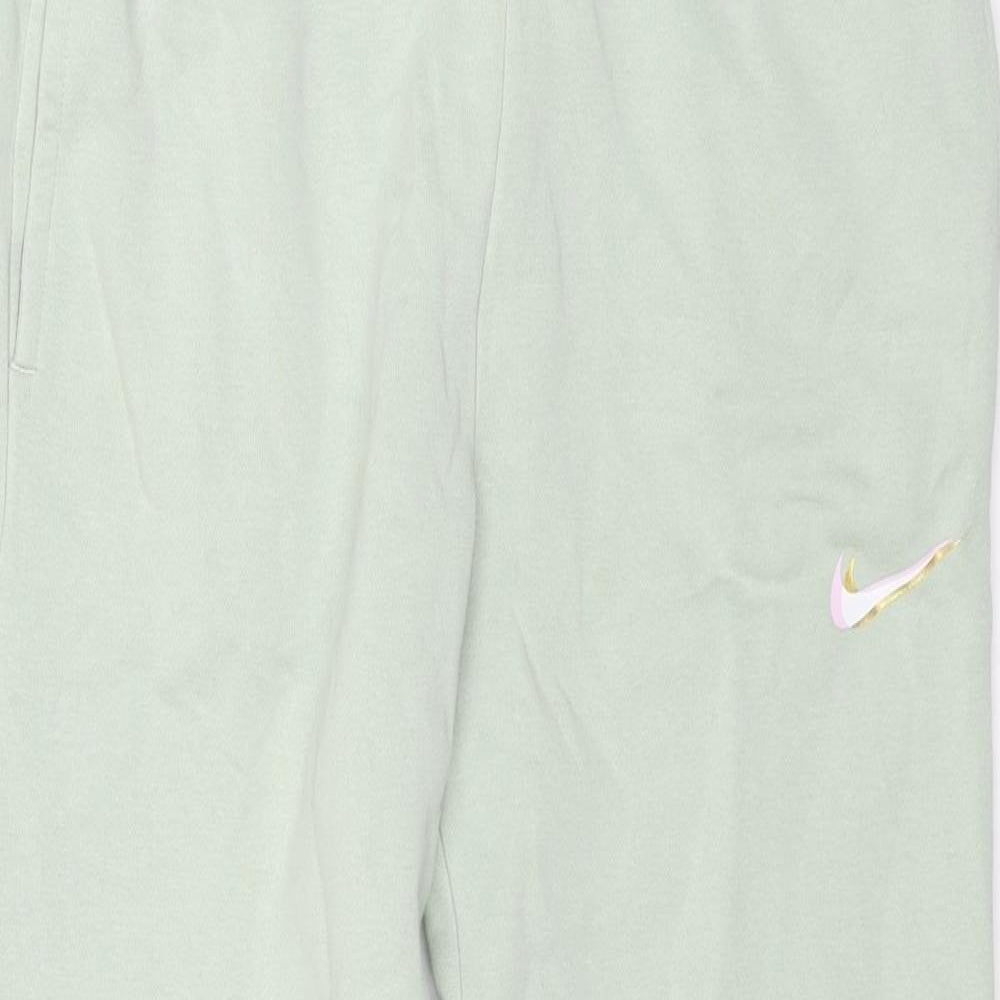Nike Girls Green Cotton Jogger Trousers Size L L27 in Regular Drawstring - Tick Logo
