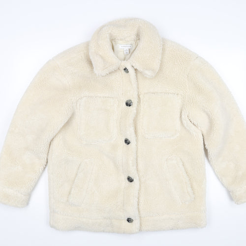 Topshop Womens Ivory Pea Coat Coat Size 12 Button