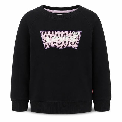 Levi's Girls Black Cotton Pullover Sweatshirt Size 12 Years Pullover - Leopard Print Textured Logo