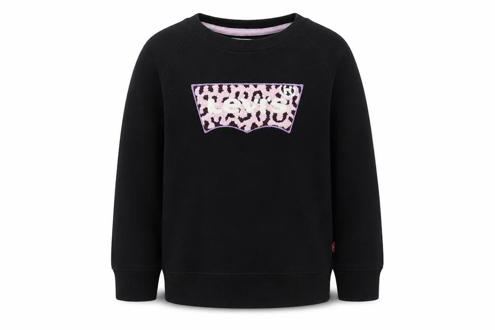 Levi's Girls Black Cotton Pullover Sweatshirt Size 12 Years Pullover - Leopard Print Textured Logo