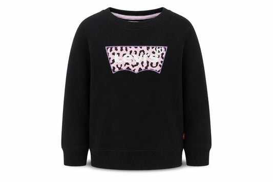 Levi's Girls Black Cotton Pullover Sweatshirt Size 12 Years Pullover - Leopard Print Textured Logo