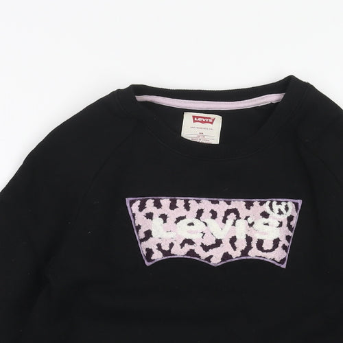 Levi's Girls Black Cotton Pullover Sweatshirt Size 12 Years Pullover - Leopard Print Textured Logo