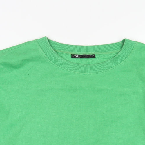 Zara Womens Green Cotton Pullover Sweatshirt Size S Pullover