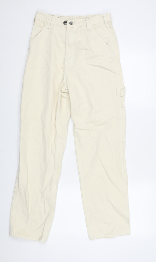 Front view of J. Galt women’s ivory cotton boyfriend jeans, size M, 28-inch leg regular zip - cargo style