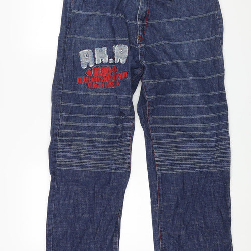 Akademiks Mens Blue Cotton Straight Jeans Size 34 in L31 in Regular Zip - Embroidered Detail Logo