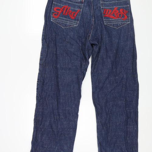 Akademiks Mens Blue Cotton Straight Jeans Size 34 in L31 in Regular Zip - Embroidered Detail Logo