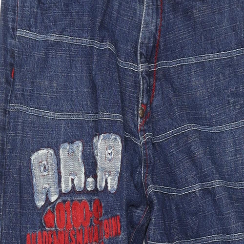 Akademiks Mens Blue Cotton Straight Jeans Size 34 in L31 in Regular Zip - Embroidered Detail Logo