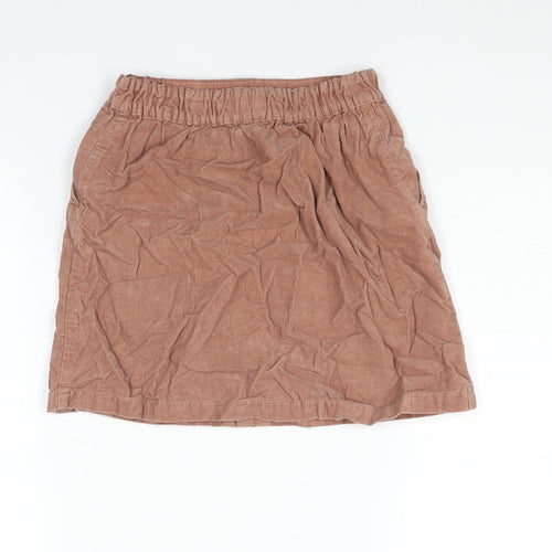 Uniqlo Girls Pink Cotton A-Line Skirt Size 7-8 Years Regular Pull On - Button Detail
