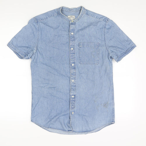 NEXT Mens Blue Cotton Button-Up Size S Round Neck Button