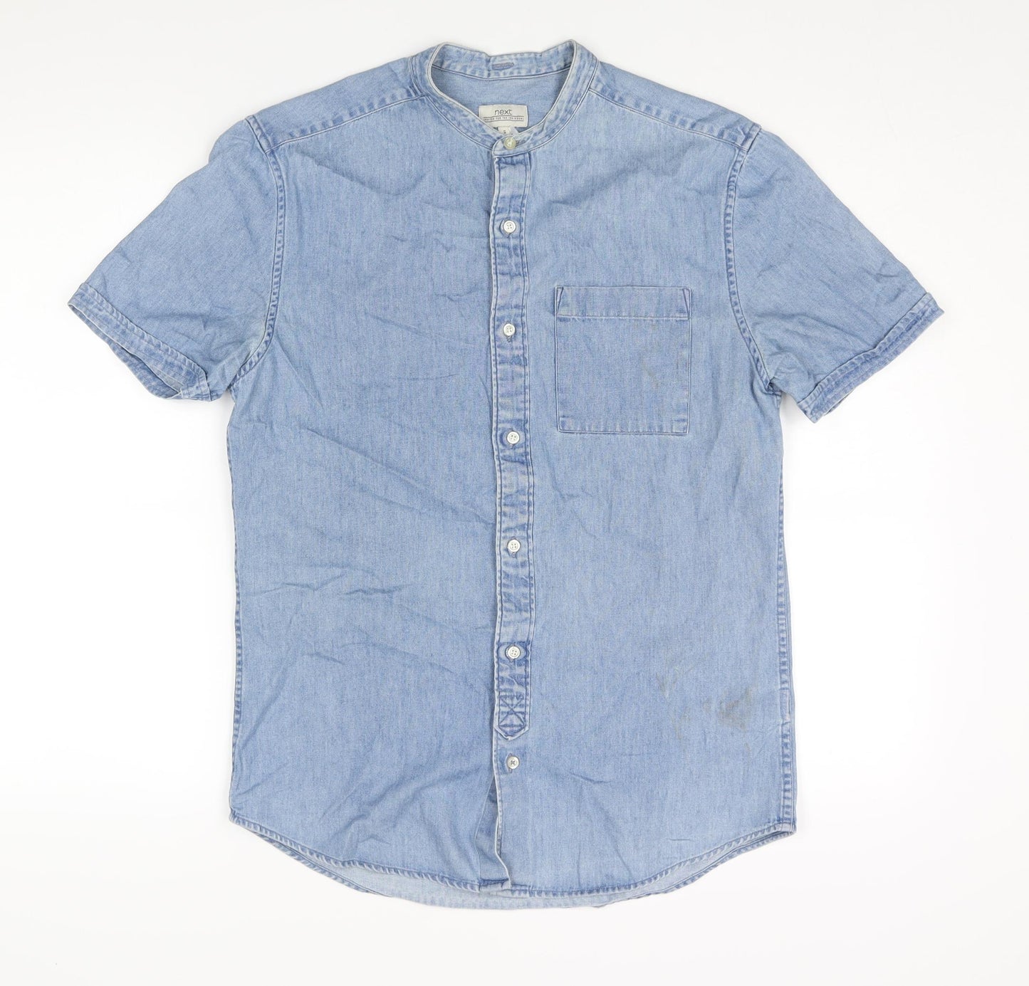 NEXT Mens Blue Cotton Button-Up Size S Round Neck Button