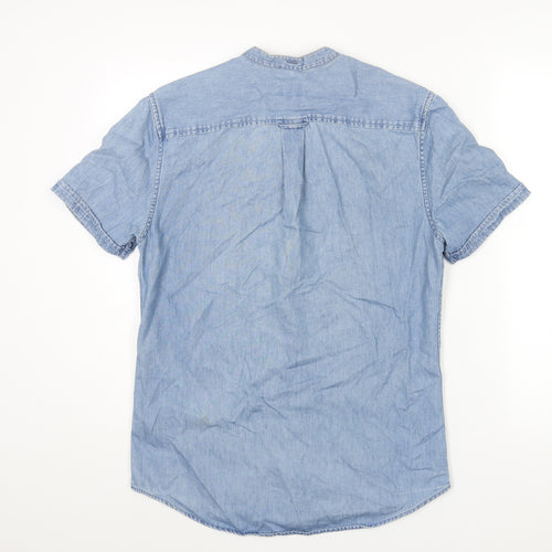 NEXT Mens Blue Cotton Button-Up Size S Round Neck Button