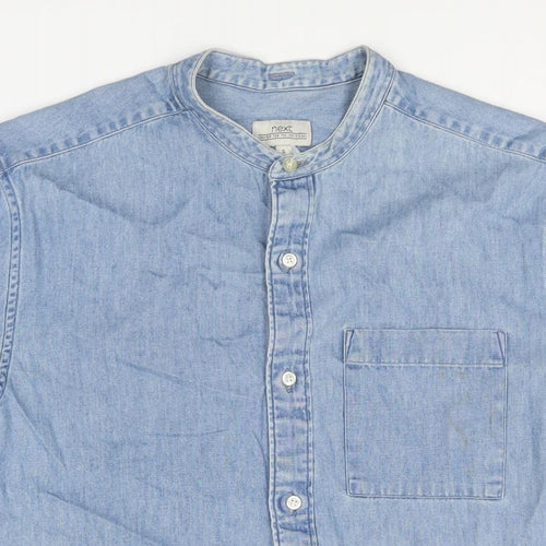 NEXT Mens Blue Cotton Button-Up Size S Round Neck Button