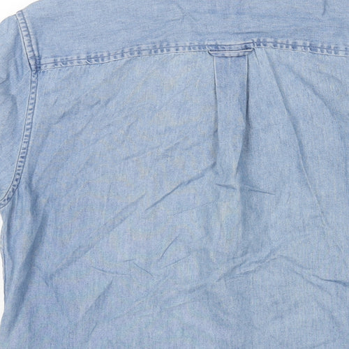 NEXT Mens Blue Cotton Button-Up Size S Round Neck Button