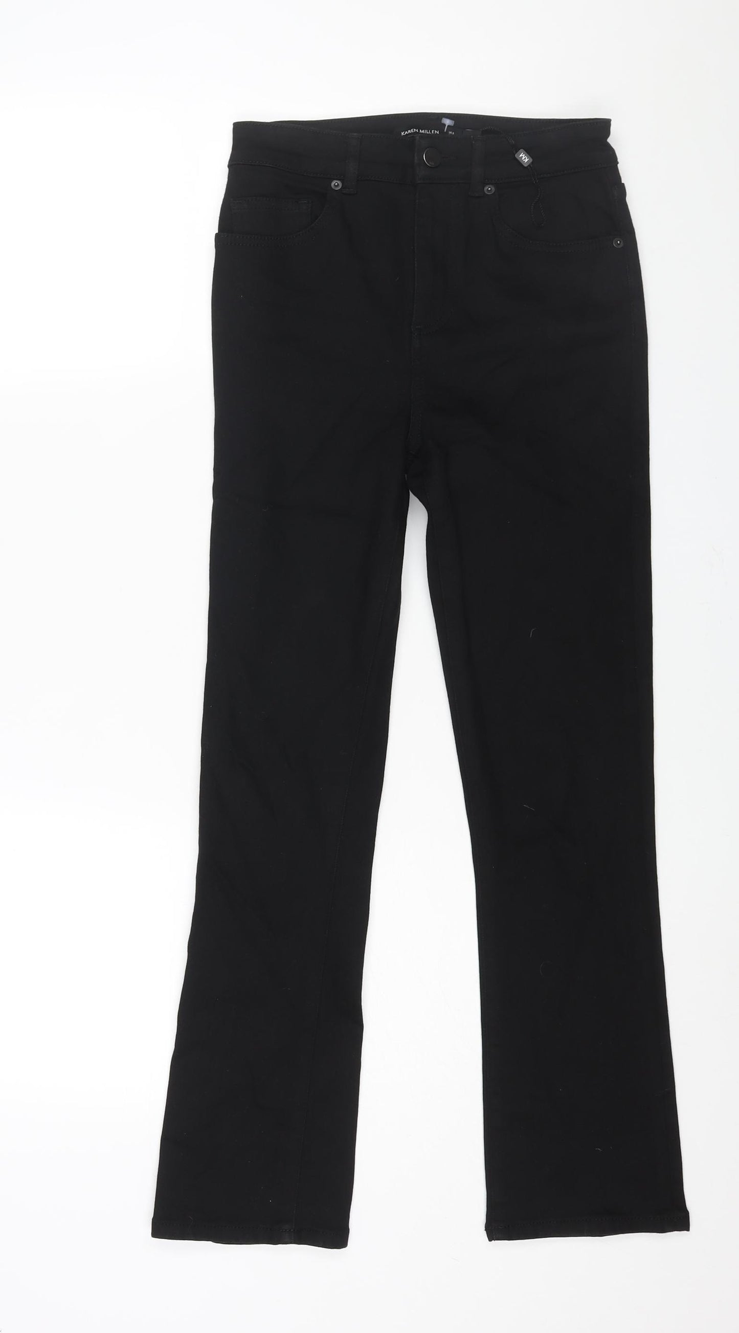 Karen Millen Womens Black Cotton Bootcut Jeans Size 6 L27 in Slim Zip