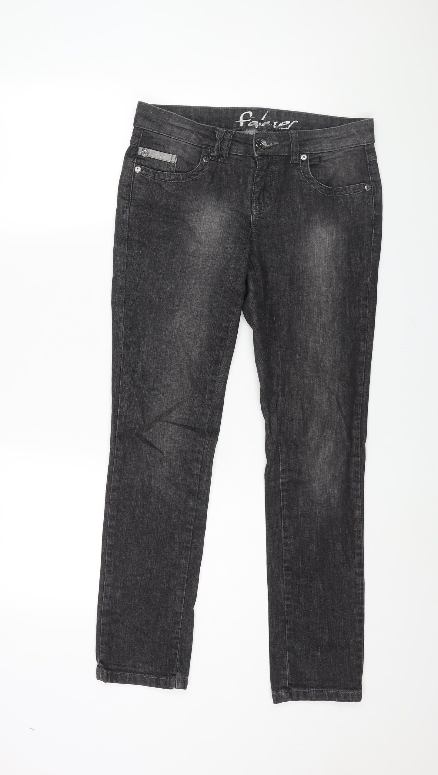 Falmer Womens Grey Cotton Straight Jeans Size 8 L29 in Regular Zip