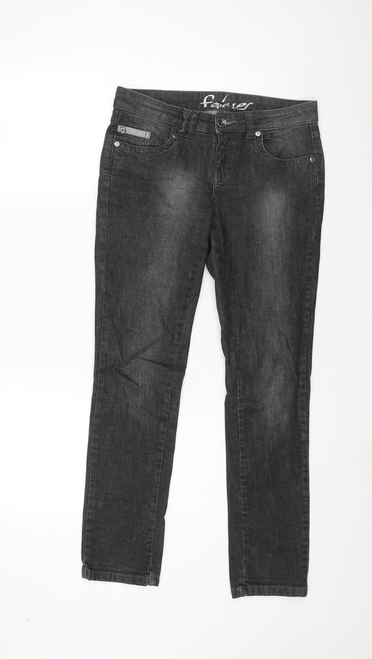 Front view of Falmer Heritage women’s grey cotton straight jeans, size UK 8, 29-inch leg regular zip