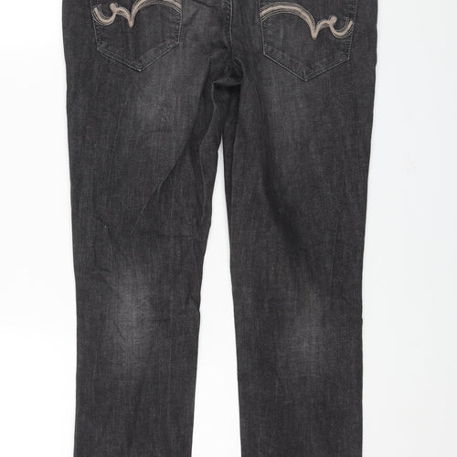 Falmer Womens Grey Cotton Straight Jeans Size 8 L29 in Regular Zip