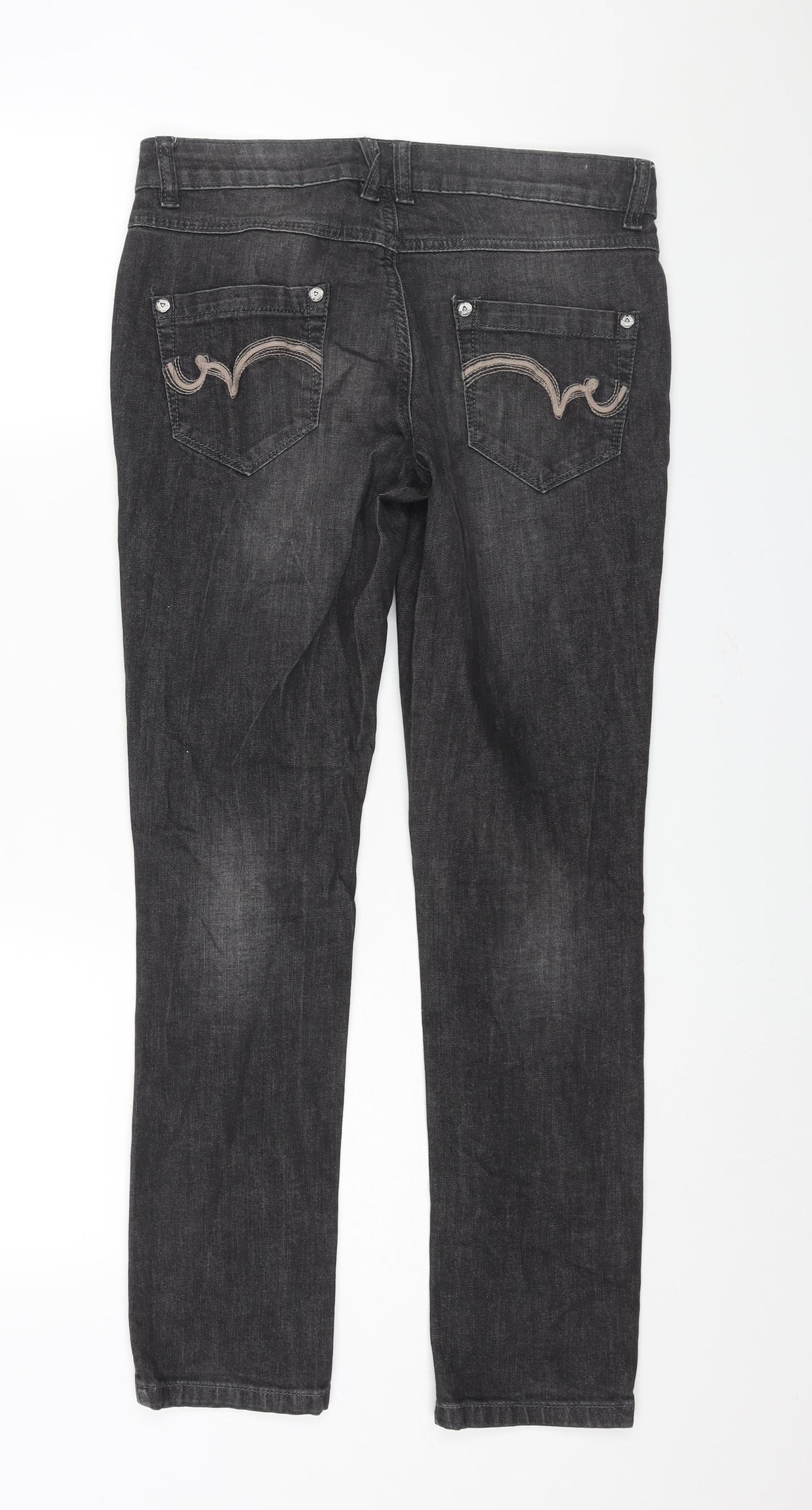Falmer Womens Grey Cotton Straight Jeans Size 8 L29 in Regular Zip