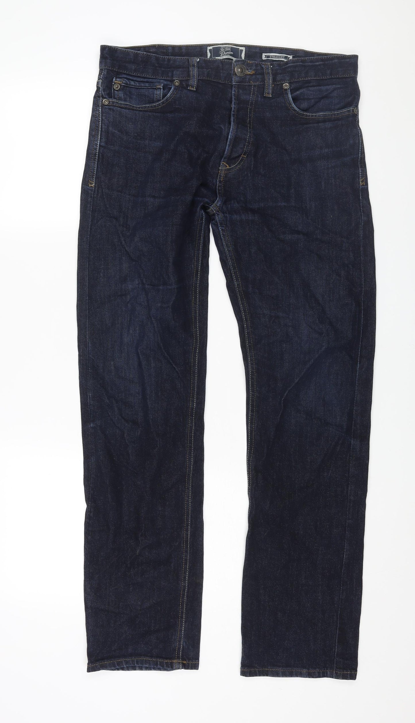 Fat Face Mens Blue Cotton Straight Jeans Size 34 in L31 in Regular Button