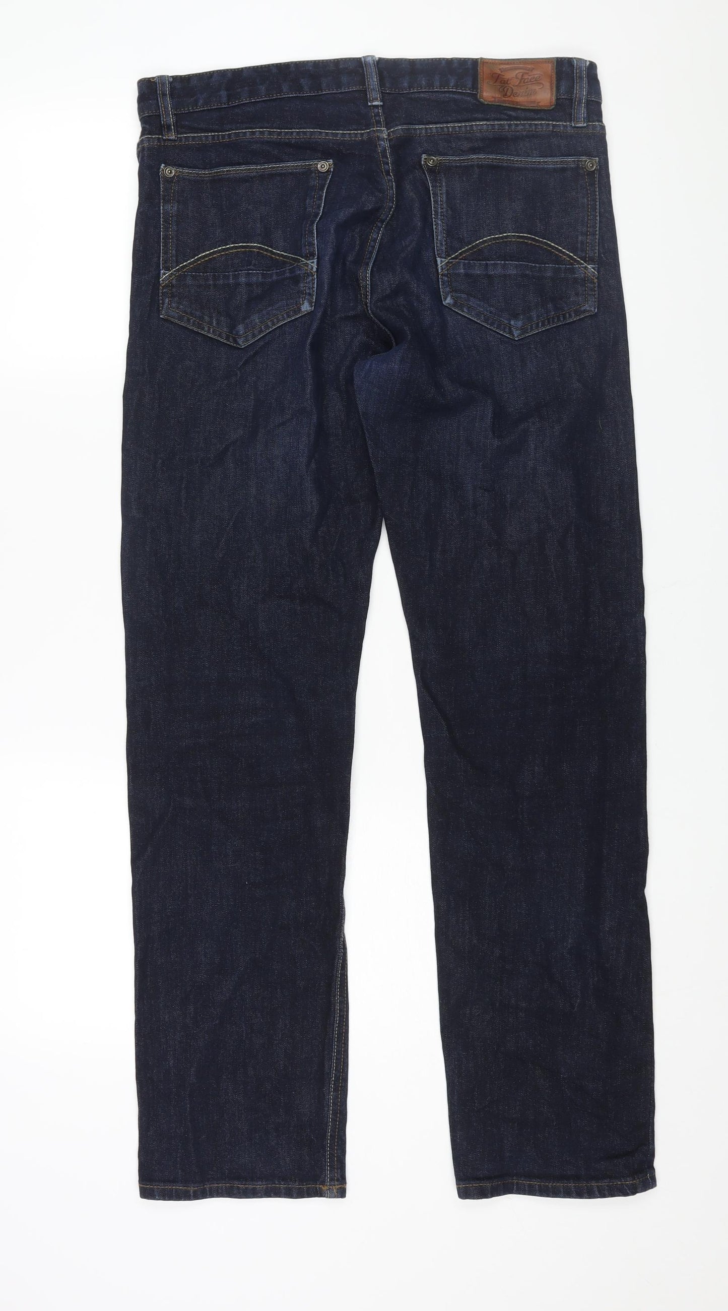 Fat Face Mens Blue Cotton Straight Jeans Size 34 in L31 in Regular Button