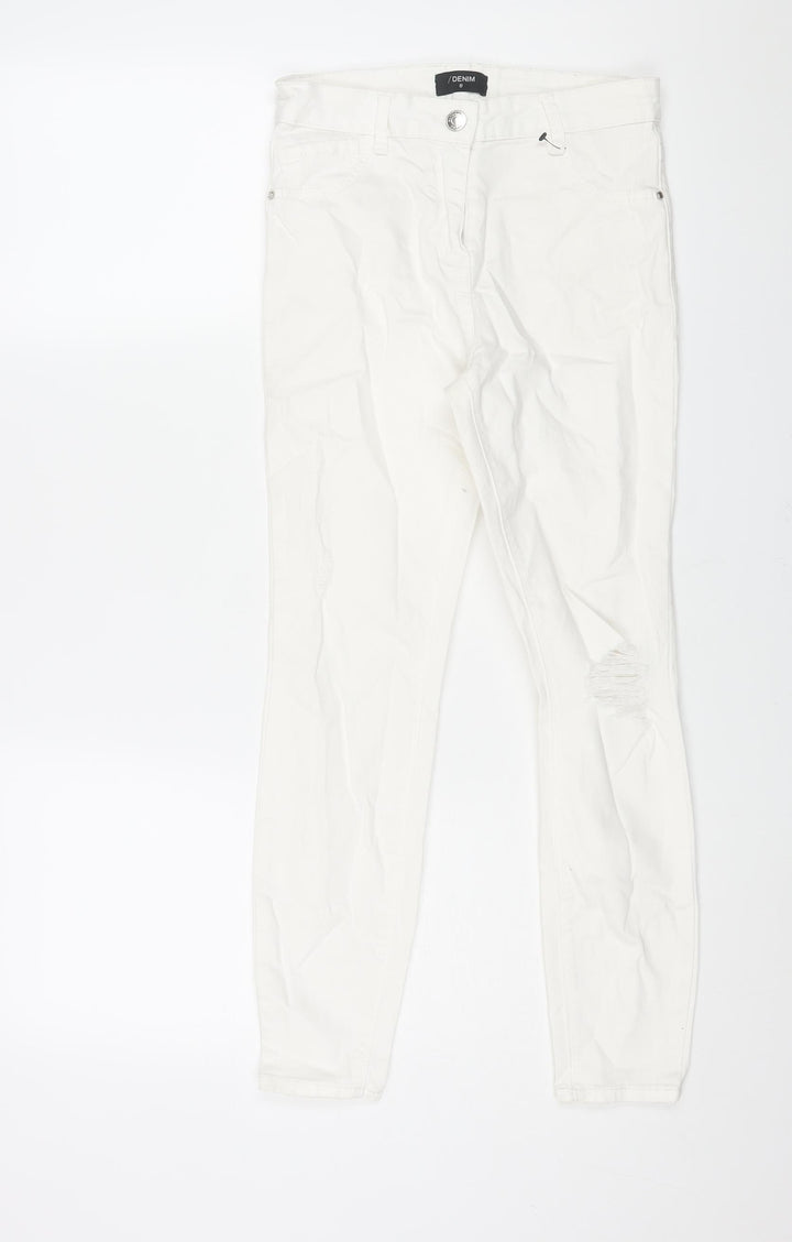 Matalan Womens White Cotton Skinny Jeans Size 8 L25 in Regular Zip