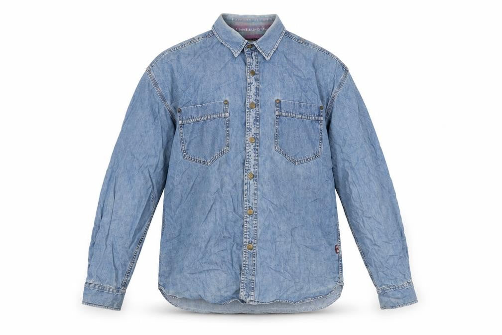 Authentic Mens Blue Cotton Button-Up Size L Collared Button