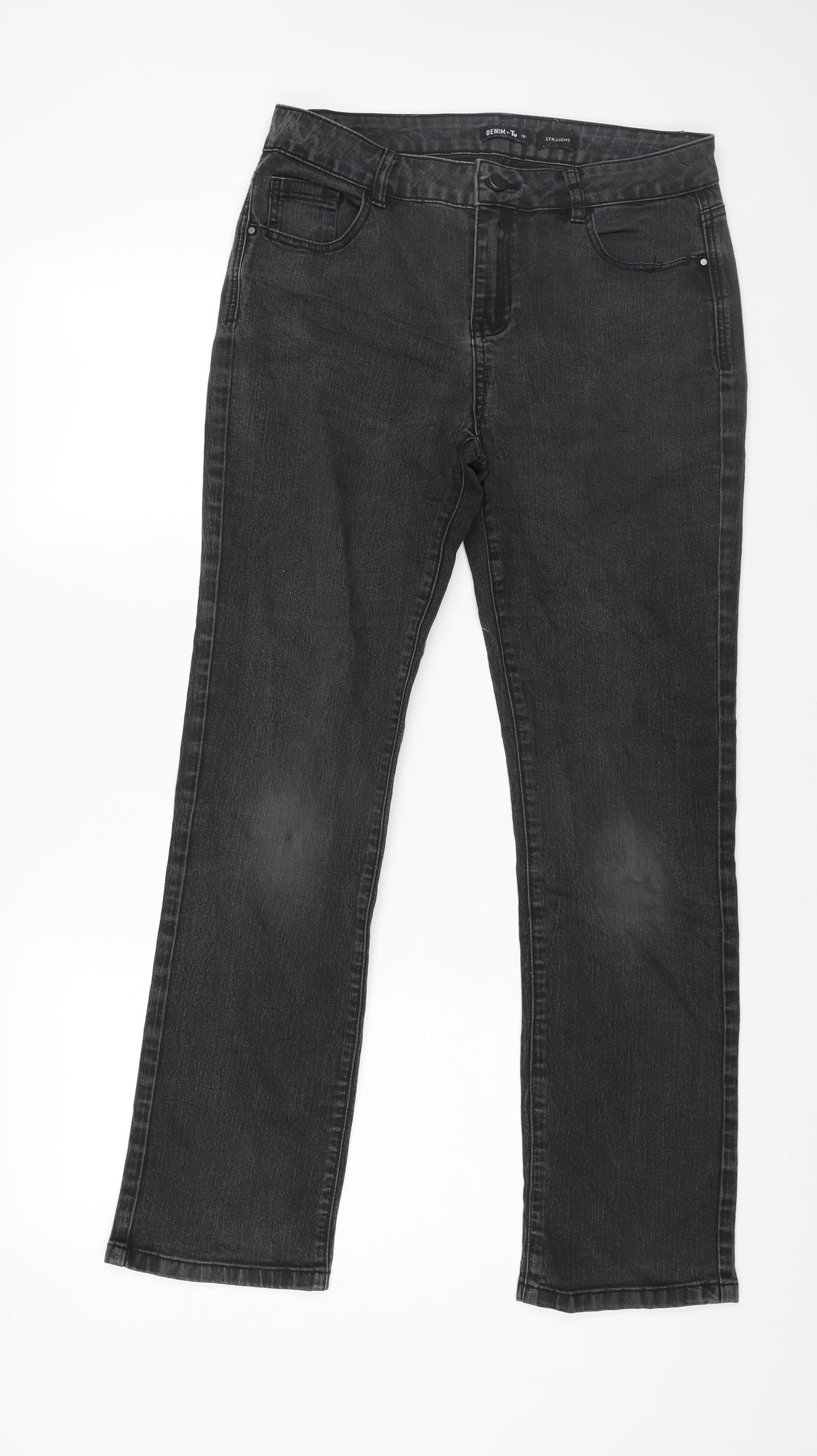 TU Womens Black Cotton Straight Jeans Size 12 L30 in Regular Zip