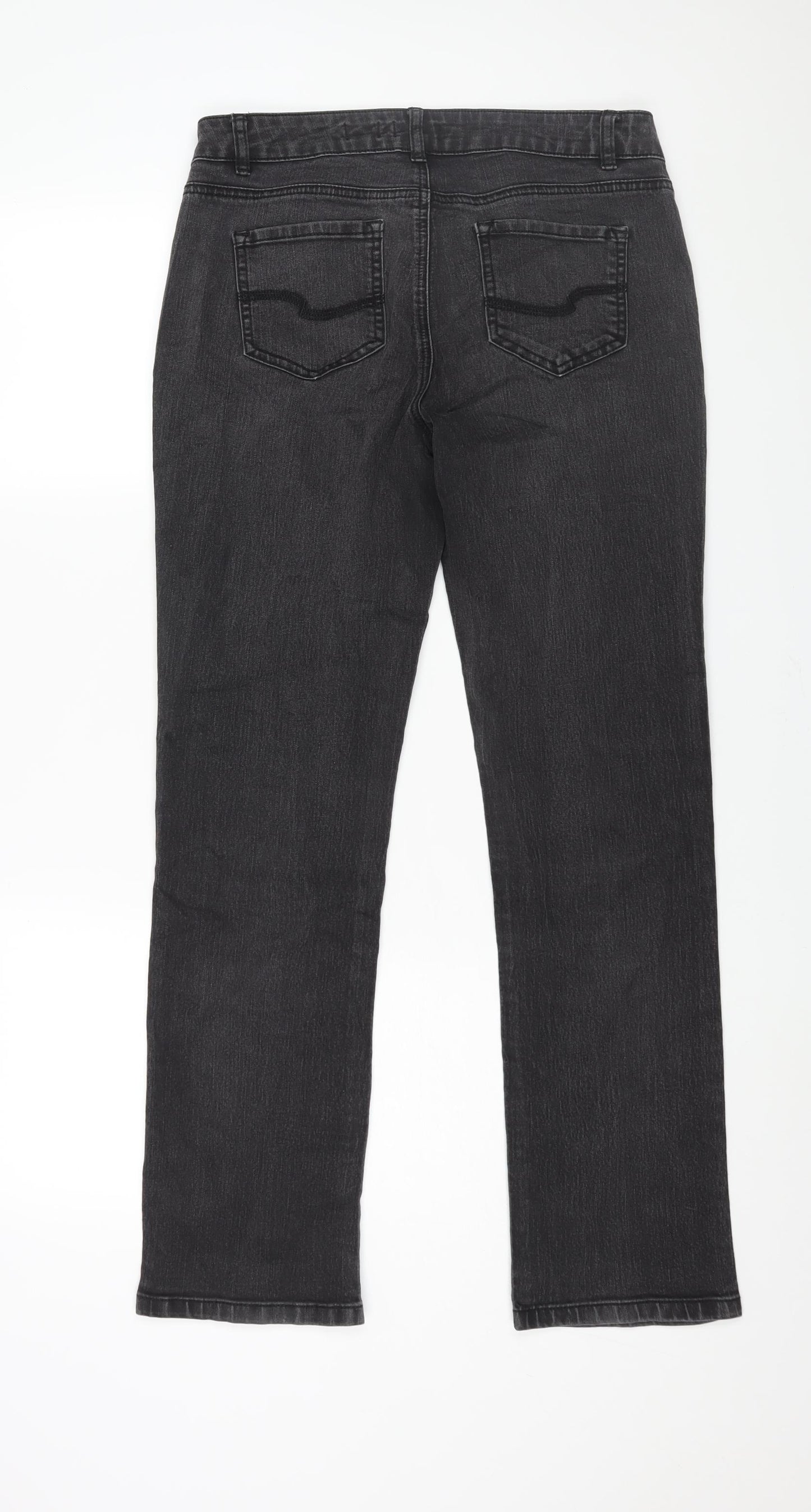 TU Womens Black Cotton Straight Jeans Size 12 L30 in Regular Zip