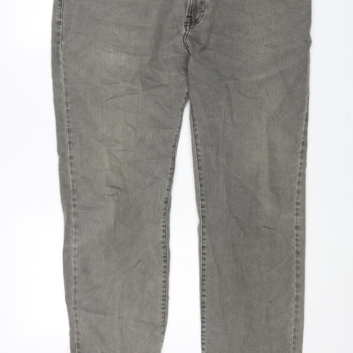 Marks and Spencer Mens Grey Cotton Straight Jeans Size 38 in L31 in Regular Zip