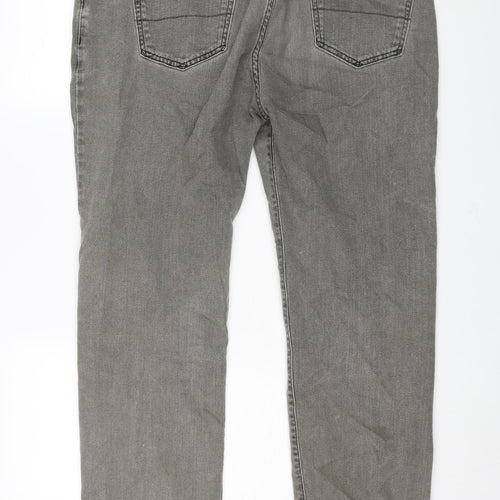 Marks and Spencer Mens Grey Cotton Straight Jeans Size 38 in L31 in Regular Zip