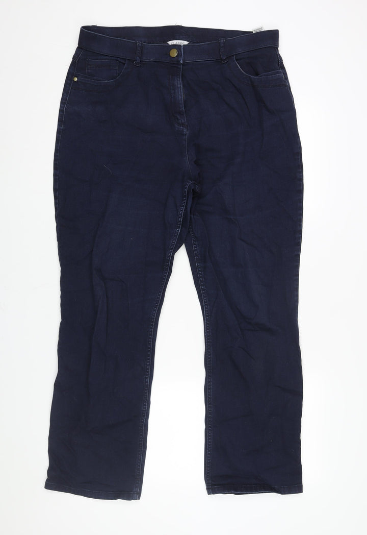 Classic Womens Blue Cotton Straight Jeans Size 16 L28 in Regular Zip