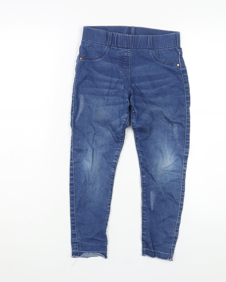 F&F Girls Blue Cotton Jegging Jeans Size 7-8 Years L20 in Regular Pullover - Distressed