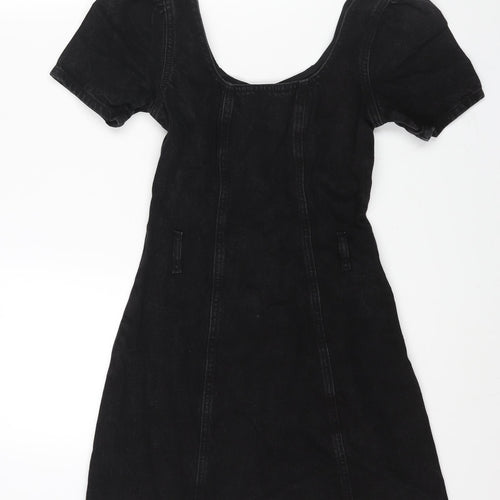 Denim & Co. Womens Black Cotton A-Line Size 6 Scoop Neck Zip - Raw Hem