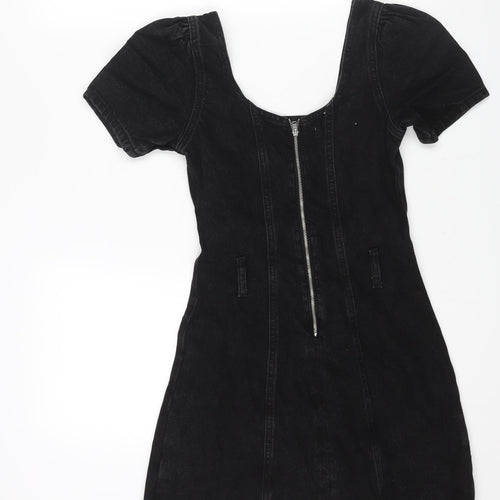 Denim & Co. Womens Black Cotton A-Line Size 6 Scoop Neck Zip - Raw Hem