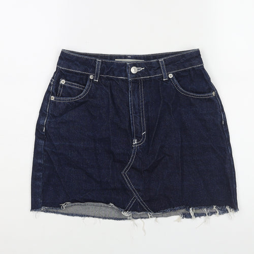 Topshop Womens Blue Cotton A-Line Skirt Size 8 Zip - Raw Hem