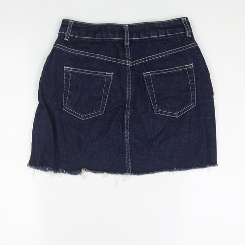 Topshop Womens Blue Cotton A-Line Skirt Size 8 Zip - Raw Hem