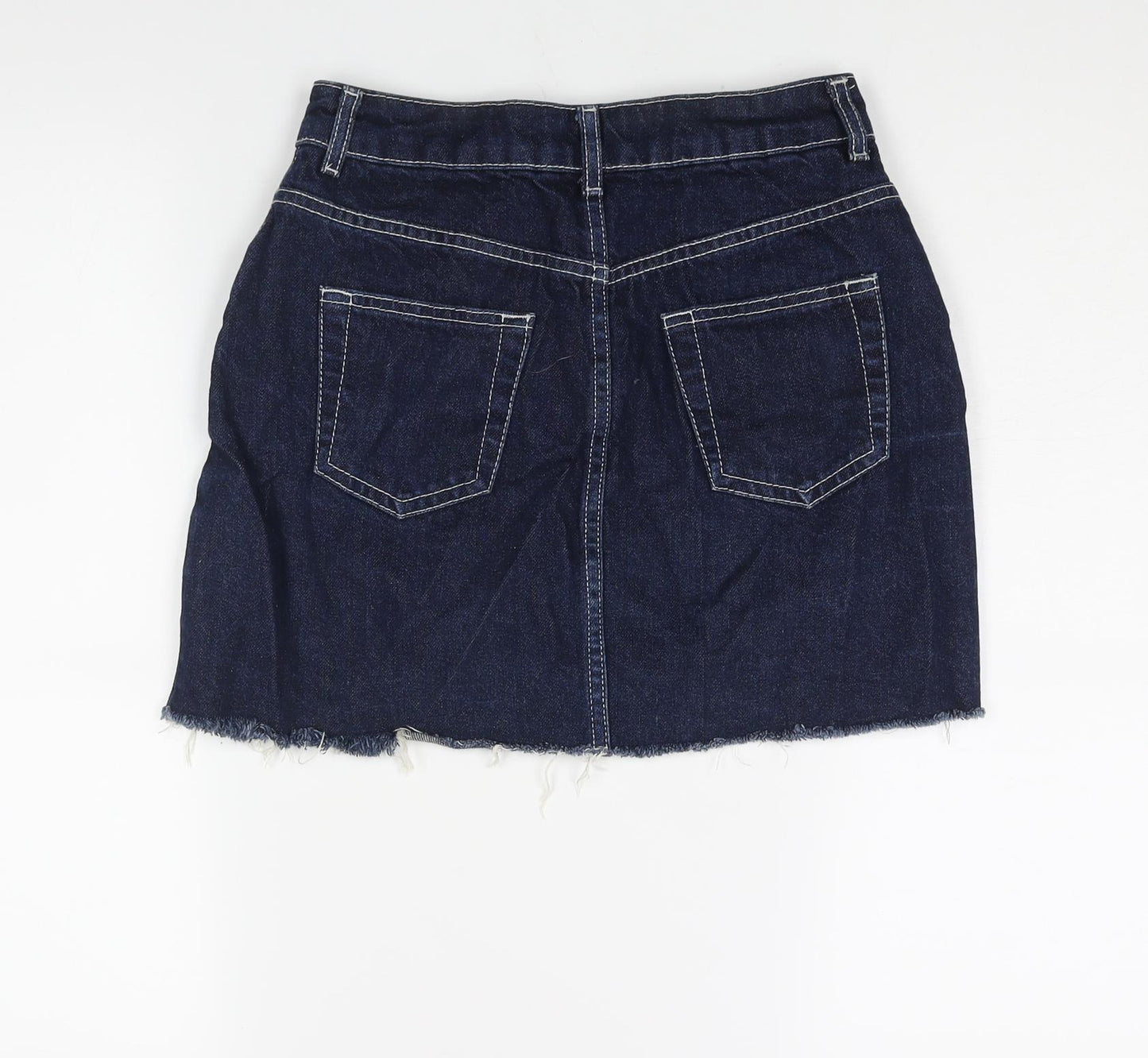 Topshop Womens Blue Cotton A-Line Skirt Size 8 Zip - Raw Hem