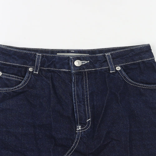 Topshop Womens Blue Cotton A-Line Skirt Size 8 Zip - Raw Hem