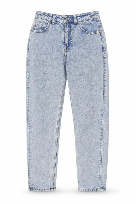 Front view of Denim & Co. women’s blue cotton mom jeans, size UK 6, 30-inch leg regular zip