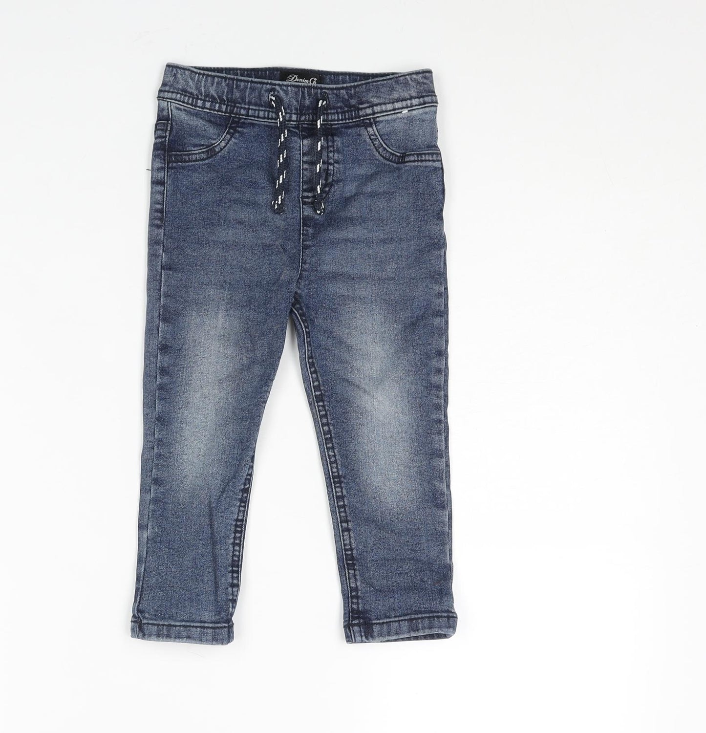 Denim & Co. Boys Blue Cotton Jogger Jeans Size 18-24 Months Drawstring