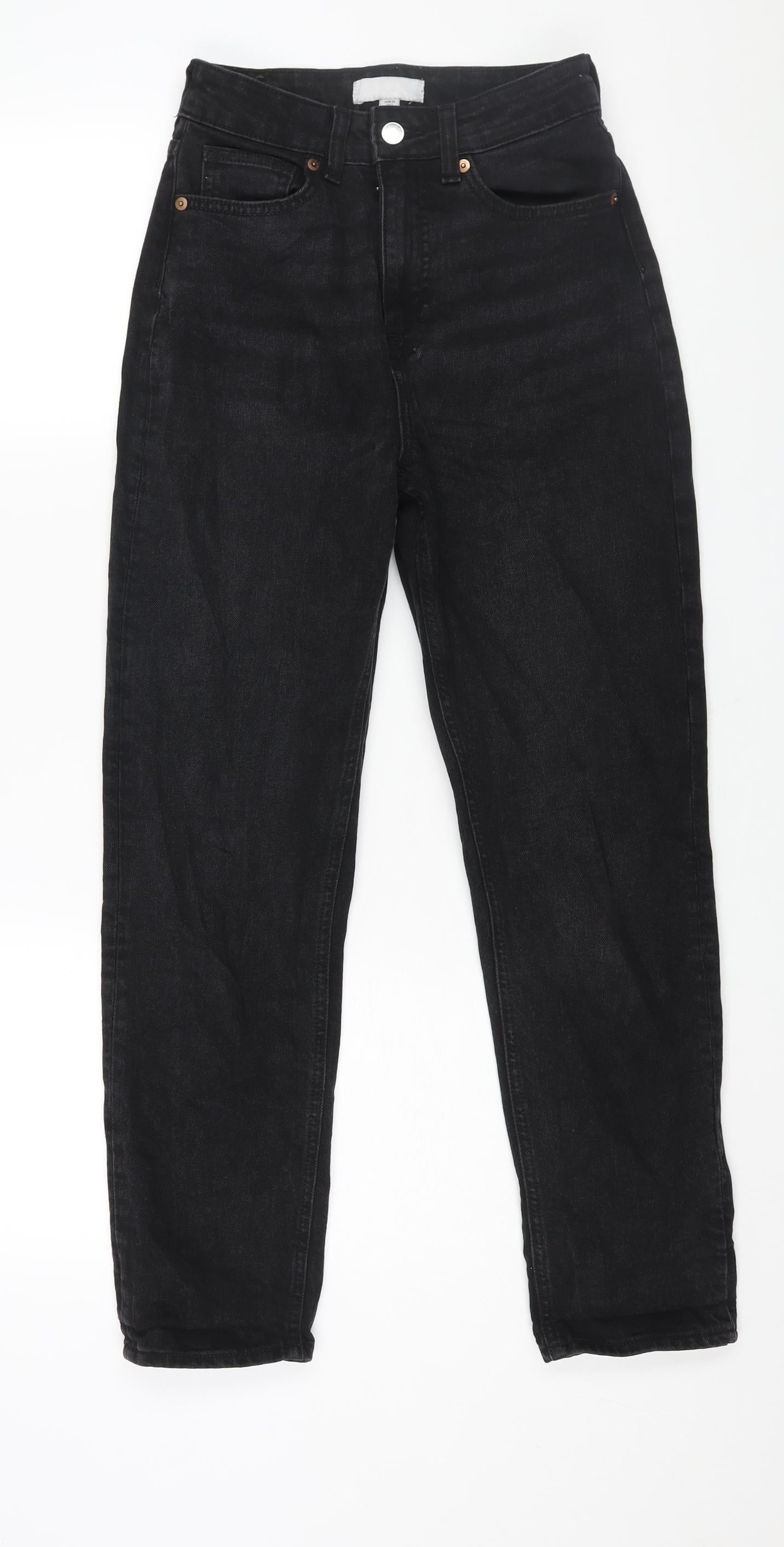 H&M Womens Black Cotton Straight Jeans Size 6 L27 in Regular Zip