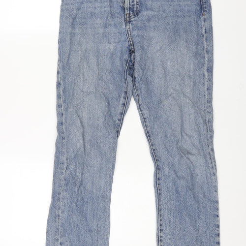 Mango Womens Blue Cotton Straight Jeans Size 6 L28 in Regular Button - Raw Hem